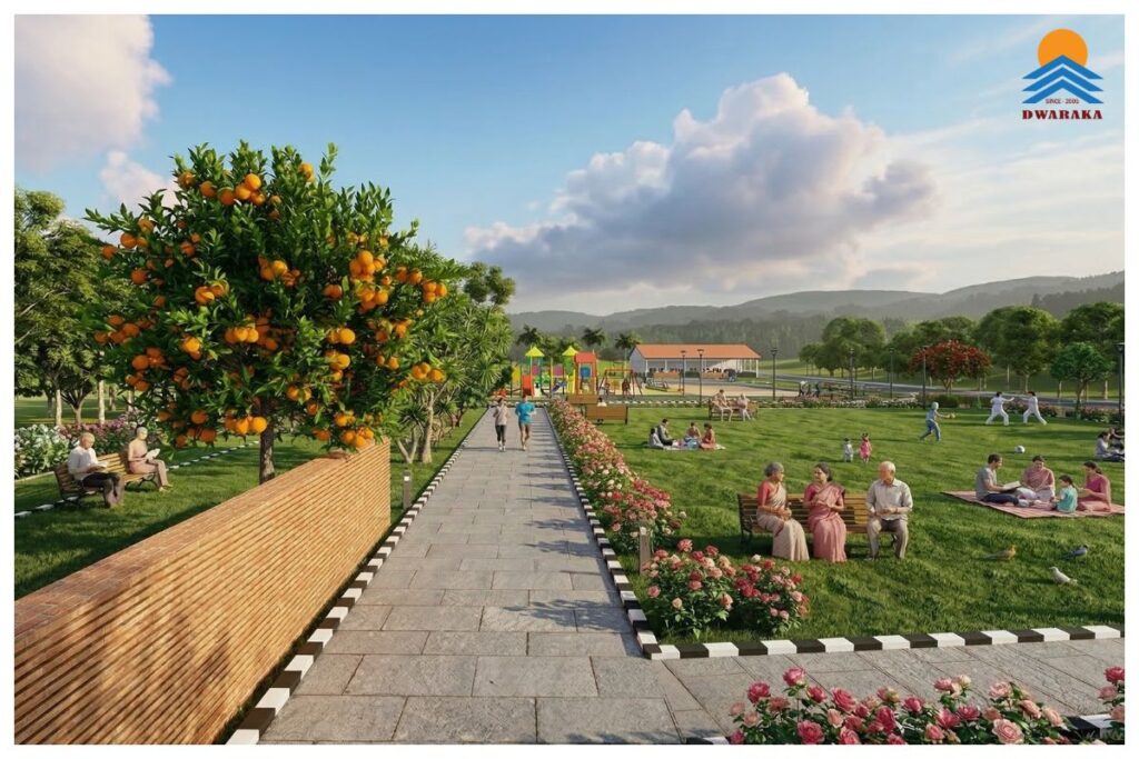 Retired couple relaxing outside their senior living villa in a peaceful township, Ujjeevana